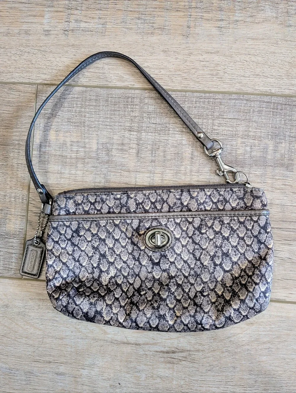 Vintage Coach Snake-Print Grey Wristlet